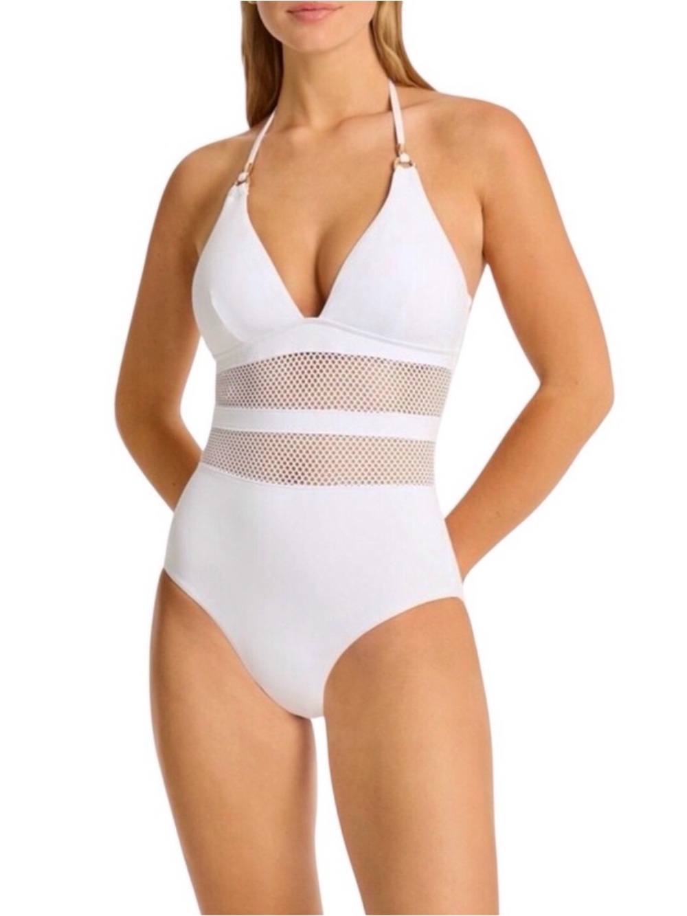 Sea Level White Drift Halter Mesh One Piece Swimsuit 6 Bridal Resortwear NWT